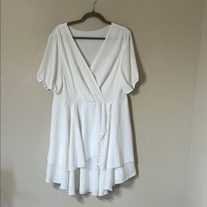 White V-Neck Tiered Midi Dress